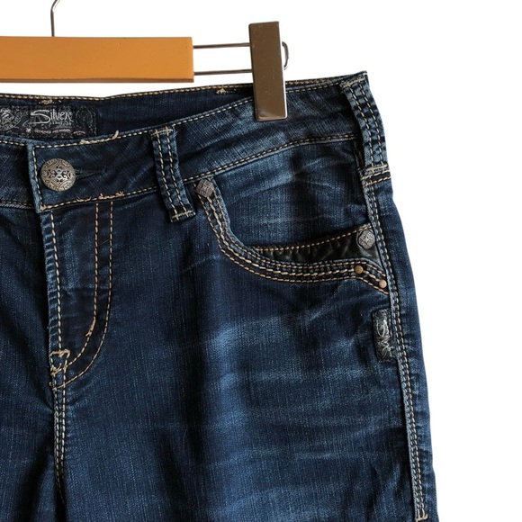 Silver Jeans RARE Suki High Slim Denim Size 33 Leather Detailing NWOT - Picture 12 of 16